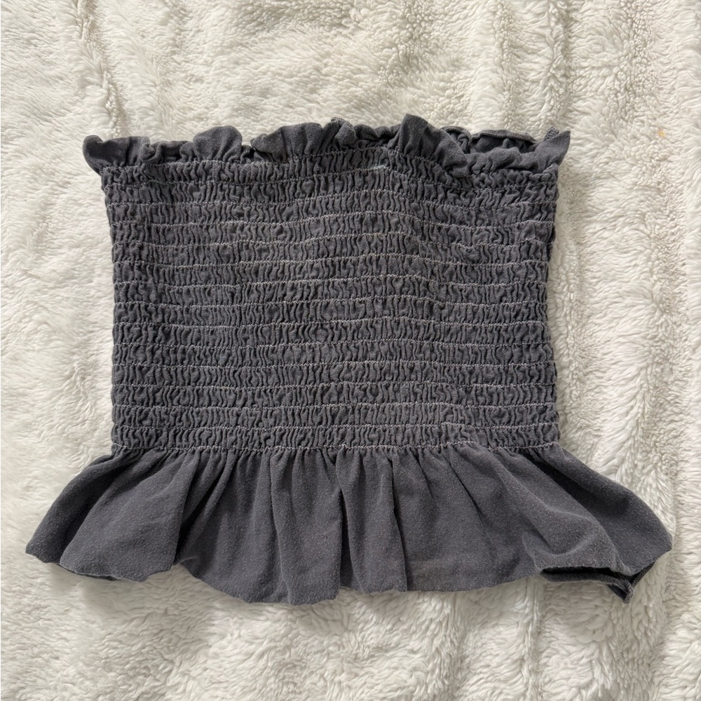 Gray/Blue Truly Madly Deeply Charcoal Ruffled Top